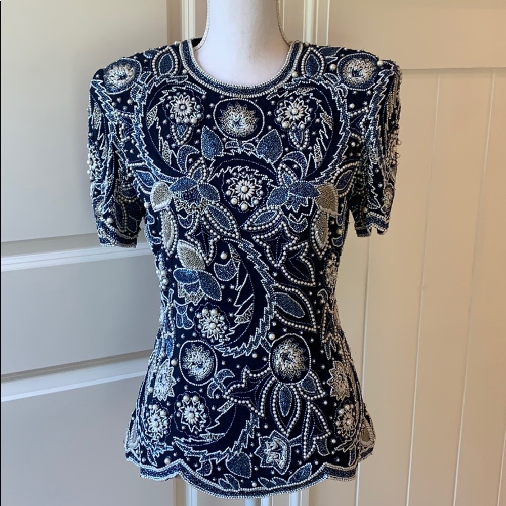 Albert Nipon Beaded Top - image 1